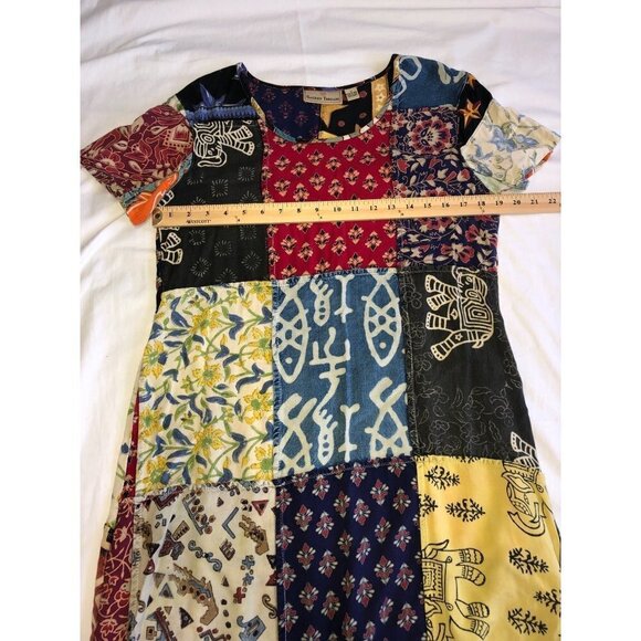 Sacred Threads Size S Dress Patchwork Art to Wear Shift Short Sleeve Mixed Print - Picture 5 of 7